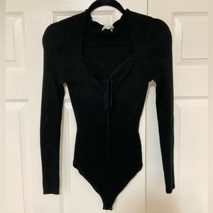 Abercrombie & Fitch Black Ribbed Long Sleeve Bodysuit
